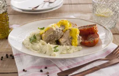 Pechuga rellena de Pasta de Champiñones y Puré