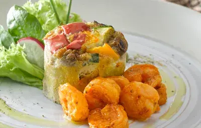 Fritatta de Verdras y Camarones Adobados