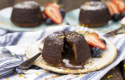 Volcán de chocolate y naranja