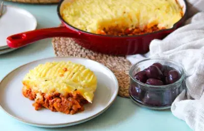 Pastel de papa con pino de lentejas