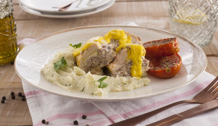 Pechuga rellena de Pasta de Champiñones y Puré