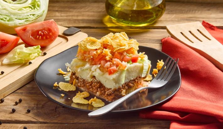 Pastel de papa tex-mex con crocante al ajo