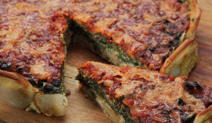 Quiche de Papas con Vegetales verdes y Salsa Tuco