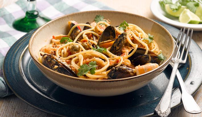 Pastas con salsa de mariscos