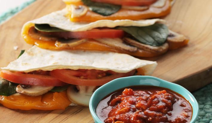 Quesadillas de Champiñones, Queso y Espinaca