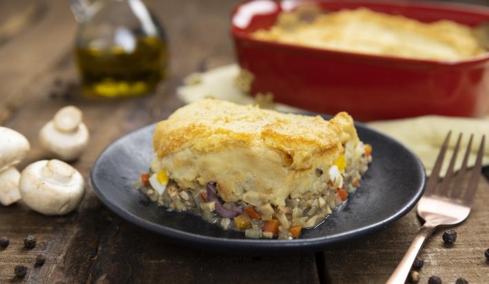 Pastel de papa con pino de champiñones