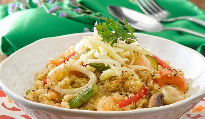 Guiso Cremoso de Quinoa con Verduras y Mariscos