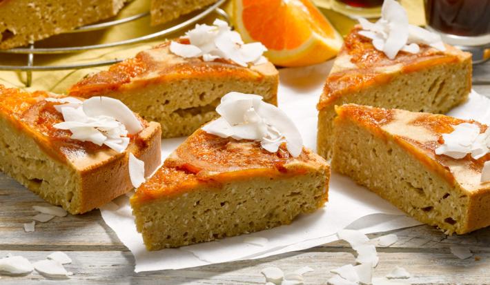 Tarta gratinada de naranja y coco